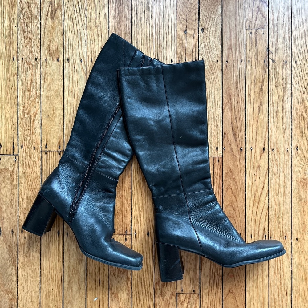 Elegant Square Toe Black Leather Boots